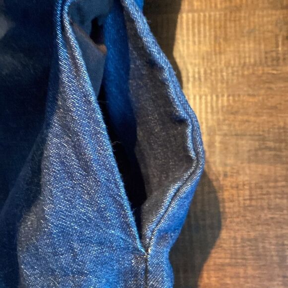 Lauren Ralph Lauren Denim Shift Dress Size 14,Lace-Up Neckline, Embroidery - Picture 5 of 10